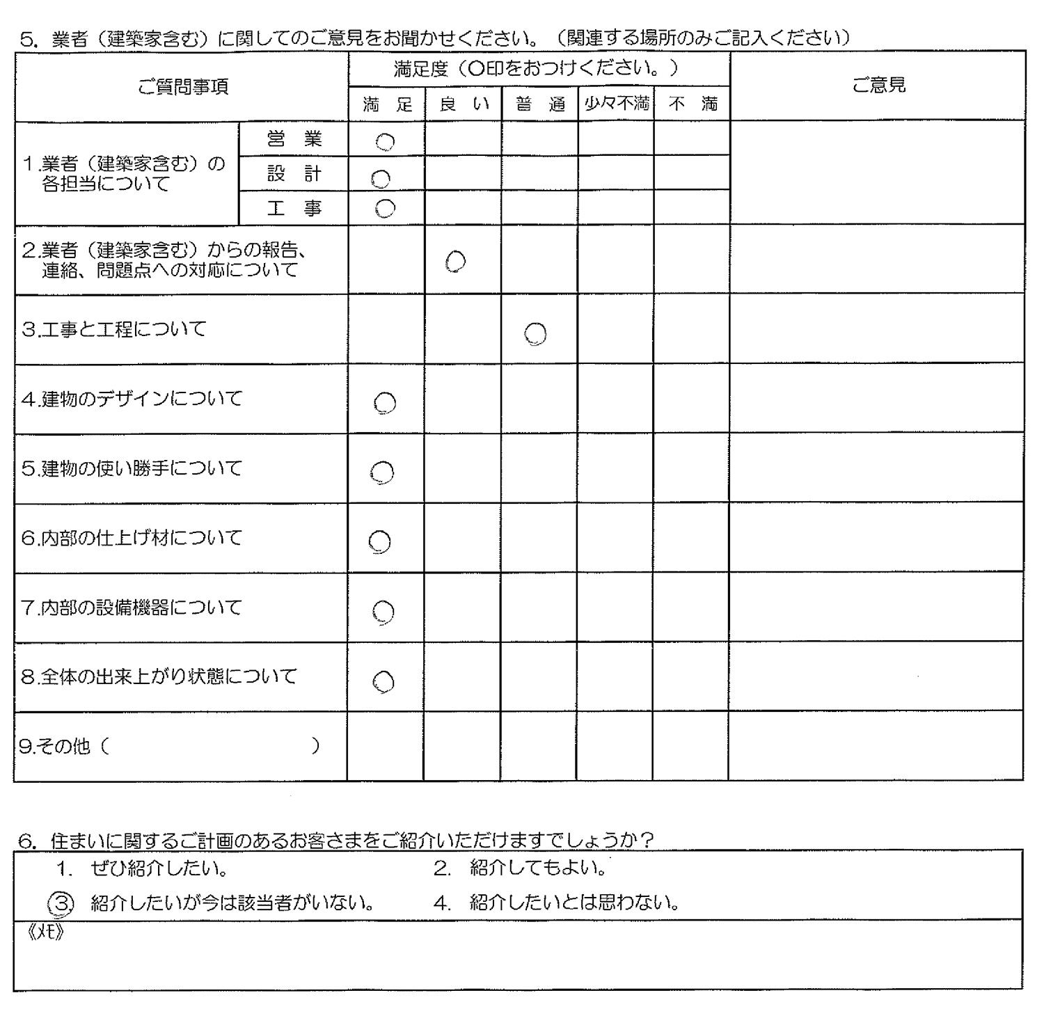 Y様邸お客様の声アンケート