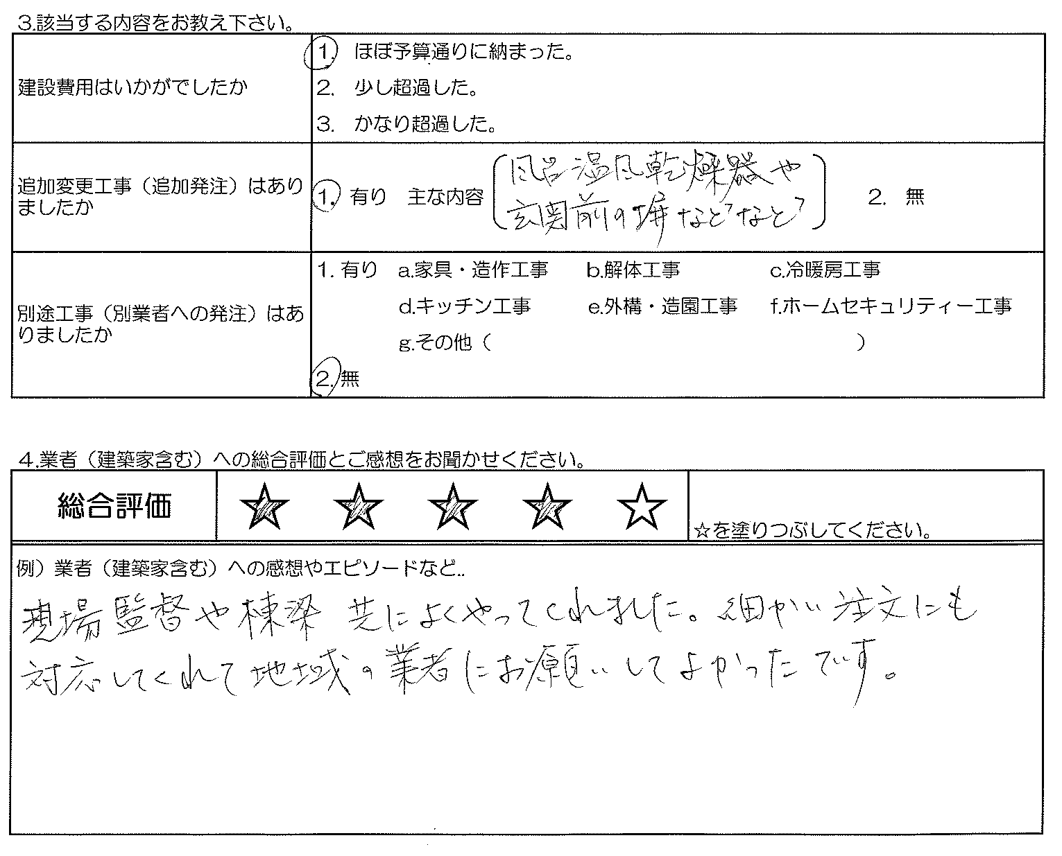 T様邸 お客様の声アンケート