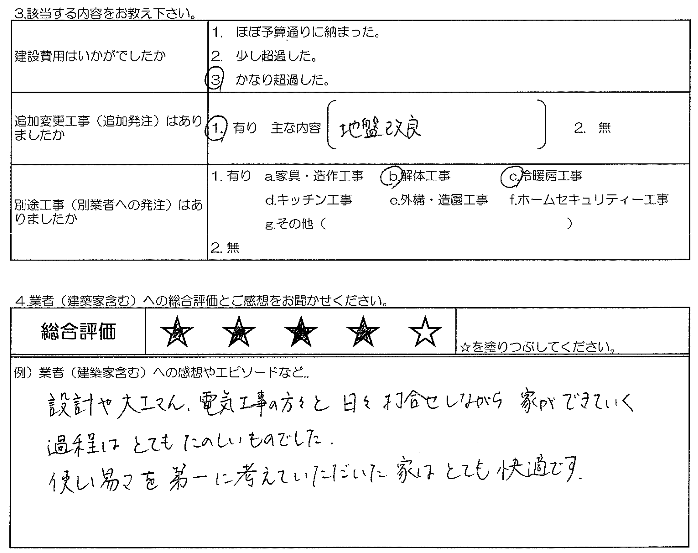 Y様邸 お客様の声アンケート