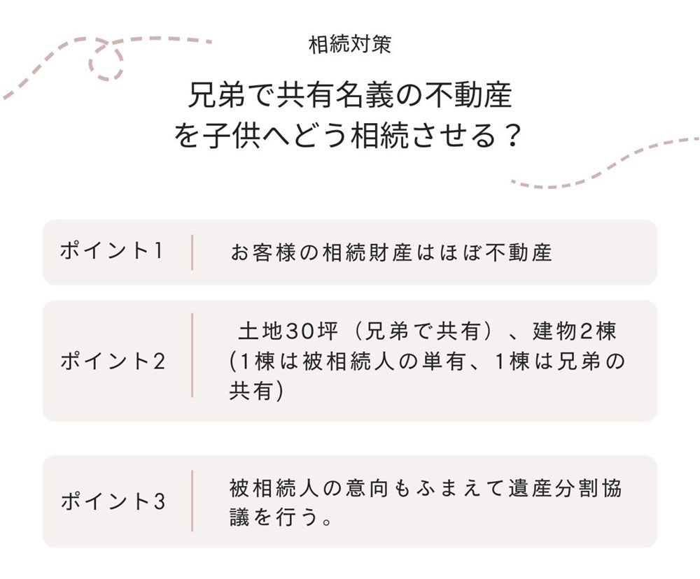 兄弟で共有名義の不動産を将来的に子供たちへ相続するのにスムーズに進める方法は?
